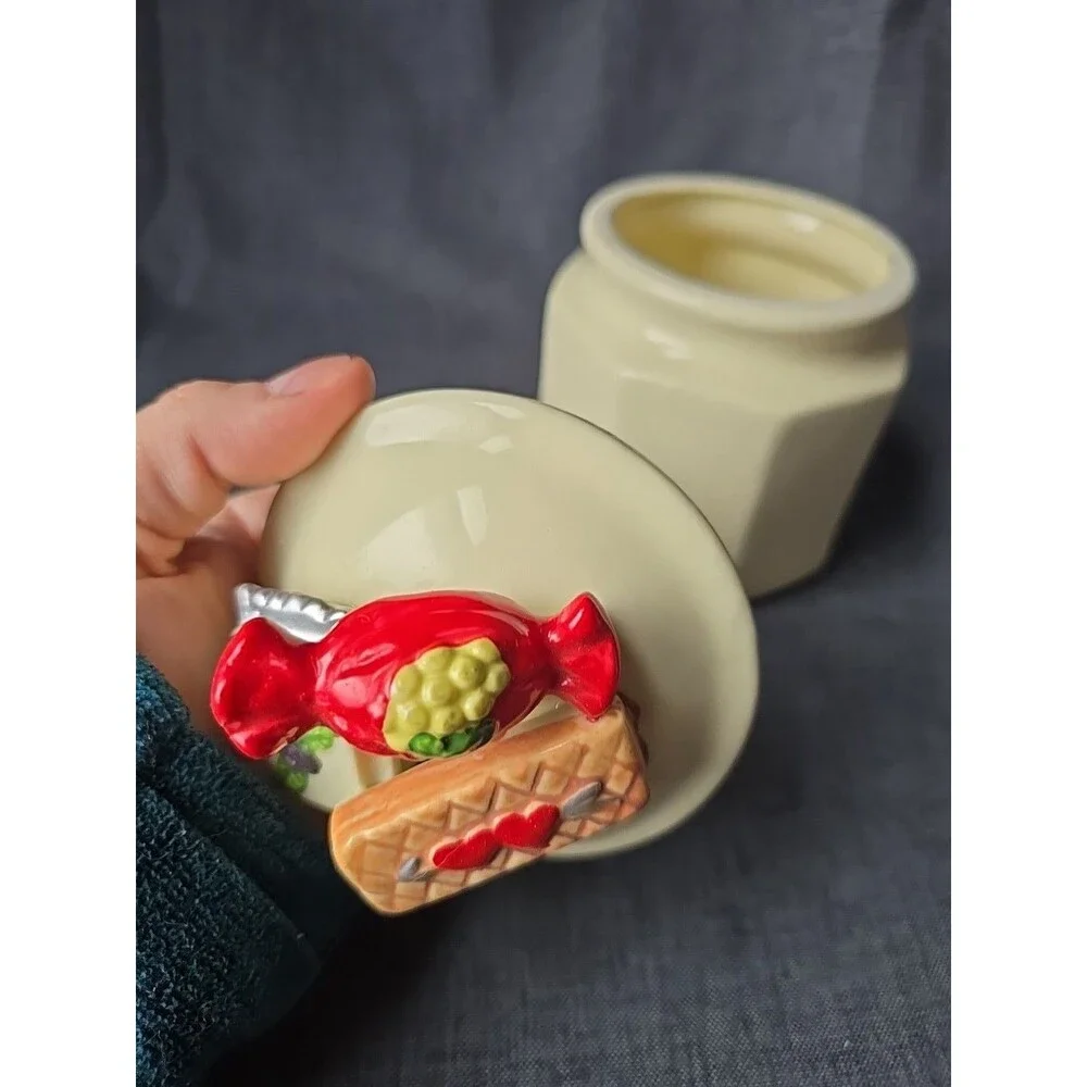Vintage Ceramic Beige Sweets Candy Jar Canister Cottagecore Grandma Decor